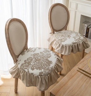 欧式餐椅垫四季通用马蹄形坐垫椅子家用可拆洗荷叶边系带防滑坐垫