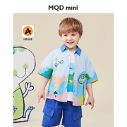 mqdmini童装男童短袖衬衫儿童，纯棉夏季衬衣，宝宝翻领上衣休闲夏装