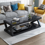 现代简易黑色钢化玻璃茶几桌子电视柜组合简约客厅欧式小户型