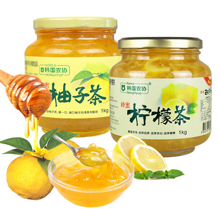 进口韩国农协经典柚子茶1kg+柠檬茶1kg蜂蜜水果茶酱2瓶组合装
