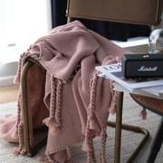 冬季加厚保暖针织毛线盖毯网红毛毯沙发单人午睡装饰毯脏粉色
