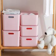粉色加厚塑料收纳盒带盖含提手浴室卧室桌面杂物化妆品内衣收纳箱