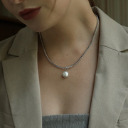 水钻锆石珍珠项链女天然珍珠，小众ins复古锁骨，链高级感气质毛衣链