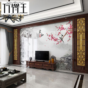 新中式瓷砖电视背景墙微晶石客厅沙发简约大理石影视墙家和富贵