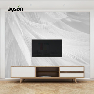 北欧个性创意白羽毛无纺布，墙纸电视背景墙壁纸，现代简约卧室3d壁画