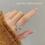 水晶锆石蝴蝶戒指，女小众开口设计高级感食指指环时尚个性