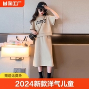 女童套装裙夏装，2024女大童洋气半身裙子，儿童夏季连衣裙两件套