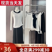 mona黑色白色经典t恤长袖，背心连衣裙套装，女小个子2024春秋夏