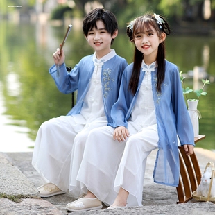 汉服男童夏季薄款中国风儿童演出服女童古风唐装幼儿园表演服套装