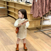 女童春秋套装韩版时髦网红娃娃领衬衫条纹针织背心裙两件套潮