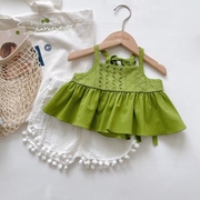 女童吊带套装绿色小吊带，+白色短裤，两件套夏季出游旅游夏装儿童