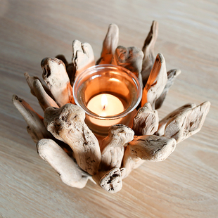 实木蜡烛台玻璃摆件北欧餐厅，桌面摆设照相浪漫烛光，道具装饰品