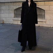 杂志模特黑色长款宽松西装外套2023秋装级感气质时尚上衣