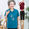 老年人夏装女妈妈中国风套装70岁80太太雪纺短袖老人衣服奶奶衬衫