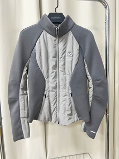 地球店灰色拼接收腰轻薄羽绒服女秋冬短款修身显瘦小众设计感外套