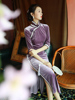 紫色丝绒旗袍2022年气质优雅长款复古中国风，老上海连衣裙秋季
