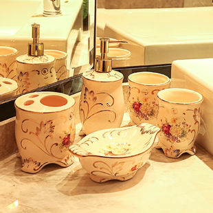 梵莎奇欧式陶瓷卫浴五件套装奢华家居浴室洗漱用品套装漱口杯肥皂