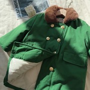hhkids女童棉大衣夹棉，加厚中长款中性外套东北军，绿棉衣上衣dwt535