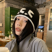 韩国小众rr冷帽女字母针织，毛线帽个性秋冬保暖包头帽子情侣男
