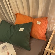 混搭纯色绿色水洗棉枕套一对装48*74cm简约橙色磨毛单双人(单双人)枕头套