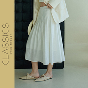 EVEN THOUGH/相对纶亚麻肌理混纺浪漫法式a字白色纱感百褶半身裙