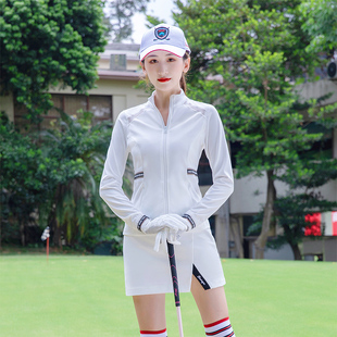 韩版高尔夫女套装运动外套，风衣golf服装速干春秋，白色夹克包臀短裙