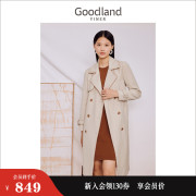 goodland美地女装2023秋季经典，双排扣西装领白色，长裤风衣外套
