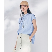 23区可手洗舒适设计感女士短袖上衣条纹藏蓝色日本限定日系轻奢