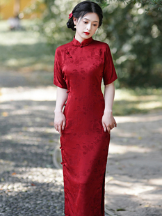 古法传统全开襟红色旗袍，一片式无省民国风，年轻款优雅结婚订婚礼服