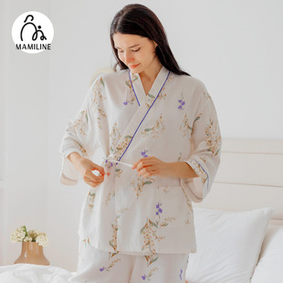 MAMILINE双层纱月子服斜襟款孕妇睡衣产后产妇哺乳夏季薄款3月4月