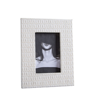 现代轻奢黑色白色方格纹皮革四方形台面相框相架家居软装饰品摆件