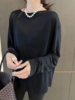 SHANGJIA欧洲站2024春夏 韩版一字领纯色蝙蝠袖面膜长袖T恤女
