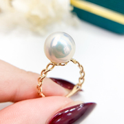 DIY珍珠小配件 G18K黄金珍珠戒指空托 时尚款指环 配11--13mm圆珠