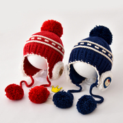 宝宝帽子秋冬款儿童毛线帽男女童，冬季婴儿加厚保暖男孩手工护耳帽