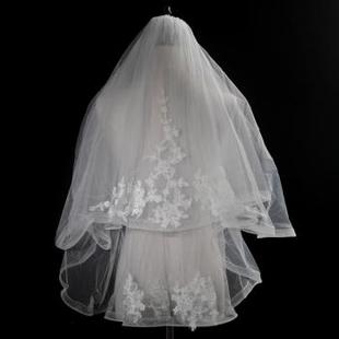 新娘婚纱a头纱韩m式，甜美结婚短款硬纱欧式复古头饰白色多层蓬