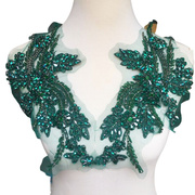孔绿玻璃钻花手工缝制钉珠对称大花服装辅料礼服裙子上的装饰水钻