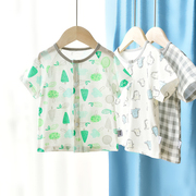 宝宝纯棉网眼睡衣夏季薄款短袖，空调服婴儿半袖，t恤衫开衫家居上衣