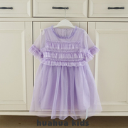 女童连衣裙夏季女孩紫色蕾丝亮片蛋糕裙中大童纱裙110-150