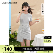 西遇法式连体裙2023年夏季T恤裙收腰气质短袖裙子D0720463
