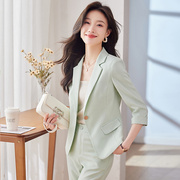 职业修身七分袖西装套装女2024夏季韩版通勤薄款OL西服两件套