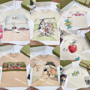 夏季潮牌童装兔子森林水果系列纯棉儿童短袖T恤男女童亲子装