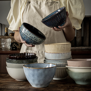 复古面碗大饭碗日式碗，陶瓷盘子汤碗家用瓷碗，陶瓷碗餐具碗碟泡面碗