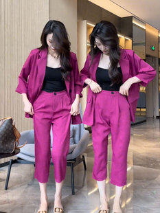 西装外套女2023夏季韩版时尚气质，职业套装薄款七分裤两件套潮