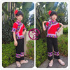 云南彝族服装2024春季短袖黑裤子两件套装民族风红色绣花女装