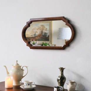 法式中古镜子实木框装饰镜浴室，民宿餐厅壁挂墙面美式复古风化妆镜