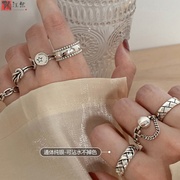 韩版重工组合食指戒指，女时尚个性复古ins冷淡风网红指环小众