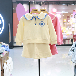 milibam纯色套装24春季韩国女童时尚长袖卫衣，+裙裤两件套