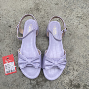 外贸大码女鞋夏季浅紫色蝴蝶结露趾中空平底鞋脚环扣带女凉鞋