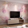 北欧电视背景墙纸粉色羽毛壁纸，卧室客厅沙发，简约壁画网红拍照墙布