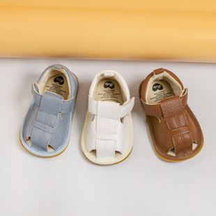 夏季皮质宝宝凉鞋男 0-1-3岁女婴幼儿软底学步鞋包头透气凉鞋